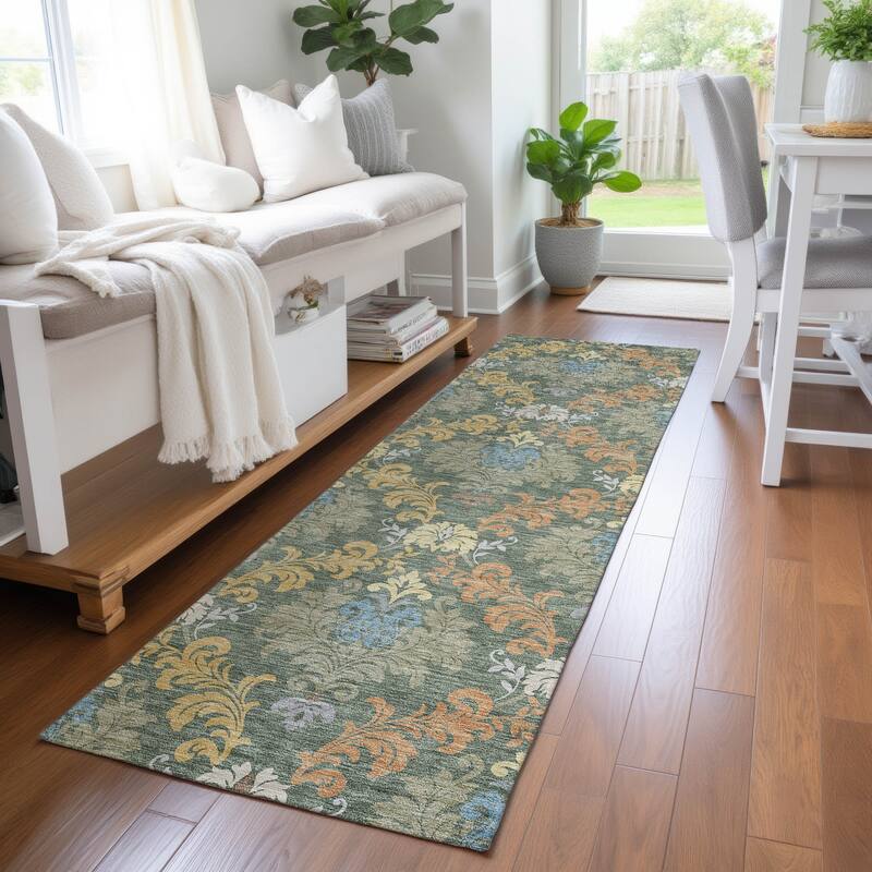 Machine Washable Indoor/ Outdoor Damask Patna Chantille Rug