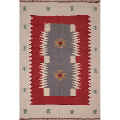 Geometric Kilim Persian Foyer Rug Flatweave Wool Carpet - 3'3"x 4'5"