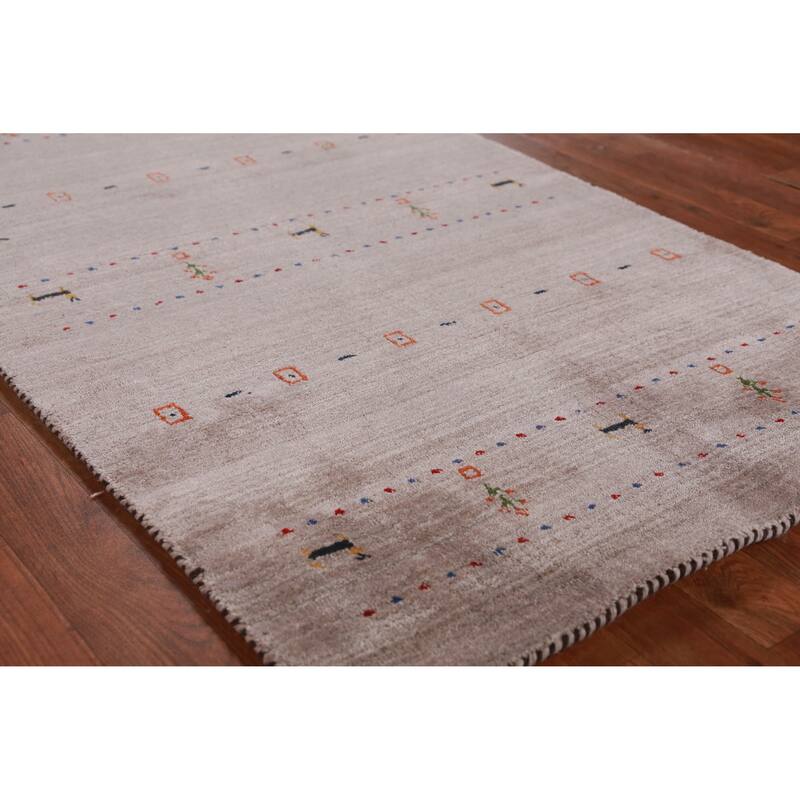 Hand Knotted Oriental 100% Wool Carpet Tribal Animal Pictorial Brown Gabbeh Area Rug - 4' 11'' X 2' 11''