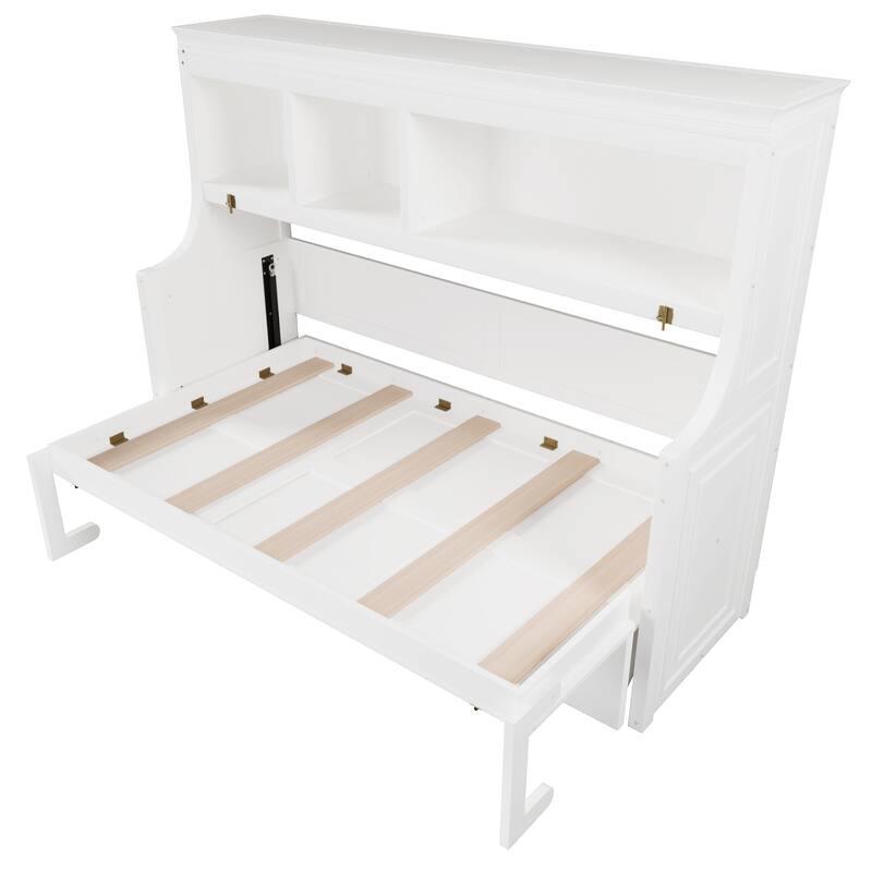 Twin Murphy Bed Cabinet with Fold-Down Desk & Open Storage Shelves by Harper&Bright Designs