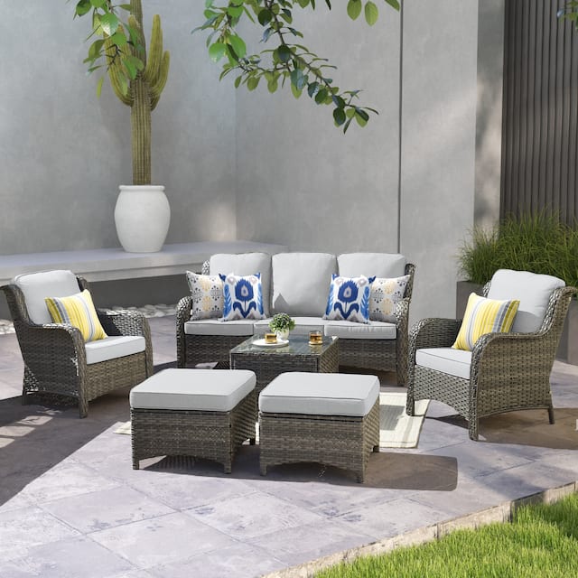 Ovios 6-pc. Rattan Wicker Sectional Set with Table - Grey