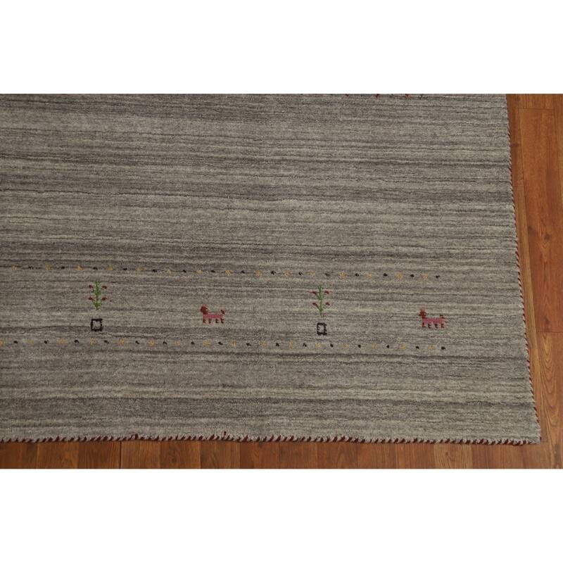 Hand Knotted Oriental 100% Wool Carpet Tribal Animal Pictorial Greys & Charcoal Gabbeh Area Rug - 9' 11'' X 7' 9''