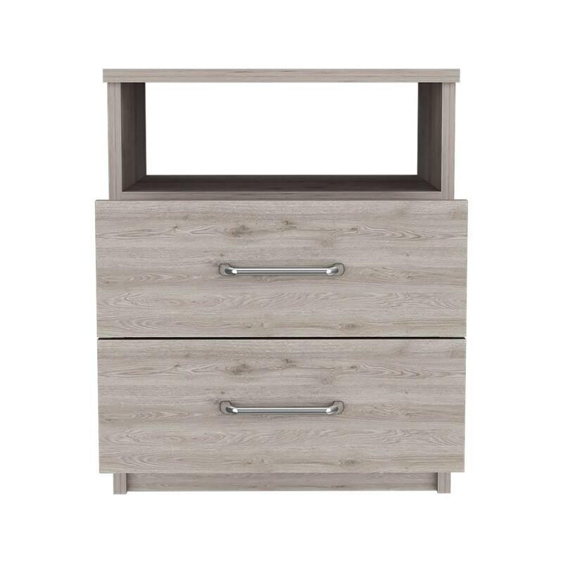 Modern Light Gray Solid Wood Two Drawers Nightstand End Table