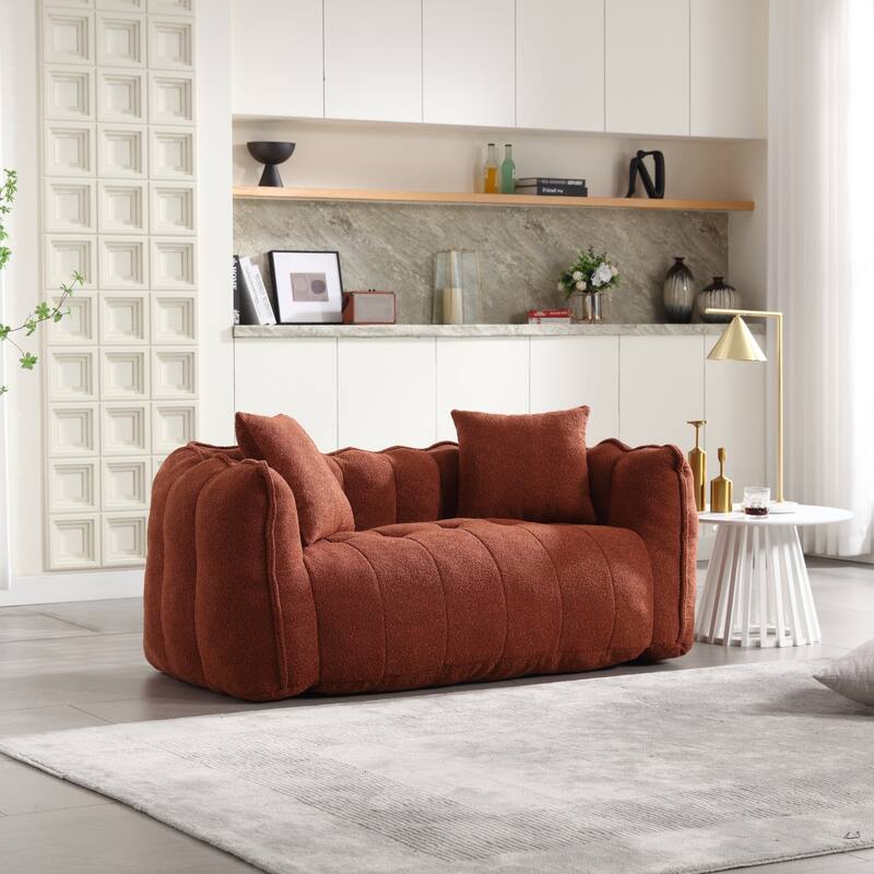 2-Seater Chenille Bean Bag Loveseat, Soft Square Recliner Sofa with High-Resilience Foam, Armrests & 2 Pillows