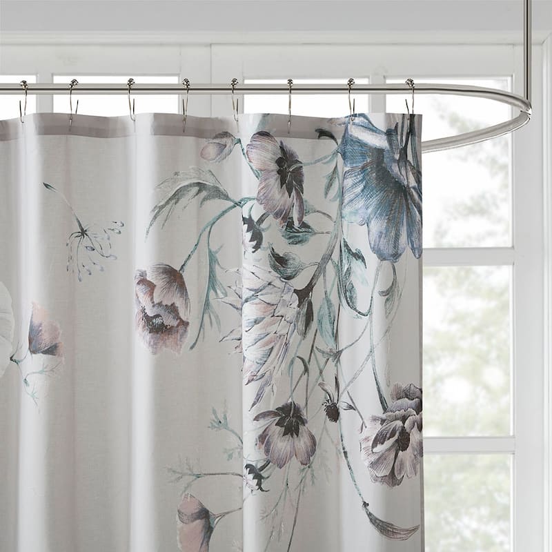 Floral Printed Cotton Shower Curtain
