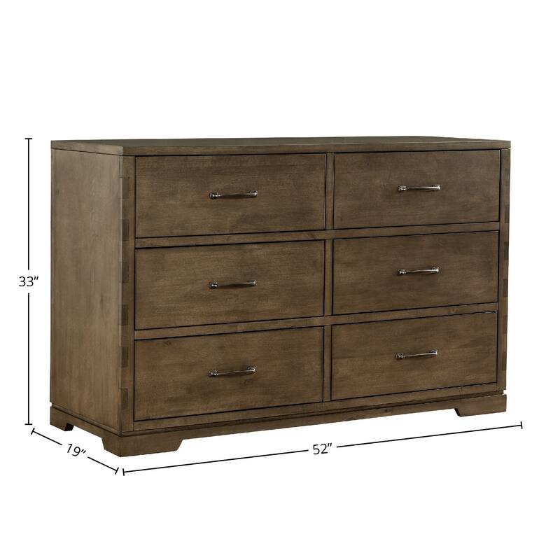 Dovetail 6-Drawer Contemporary Wood Dresser, Graphite Gray