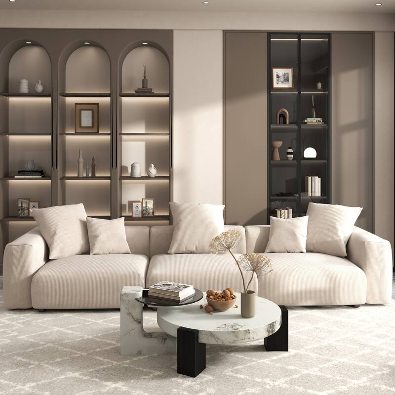 142" Contemporary Corduroy Sectional Sofa Classic Deep Couch