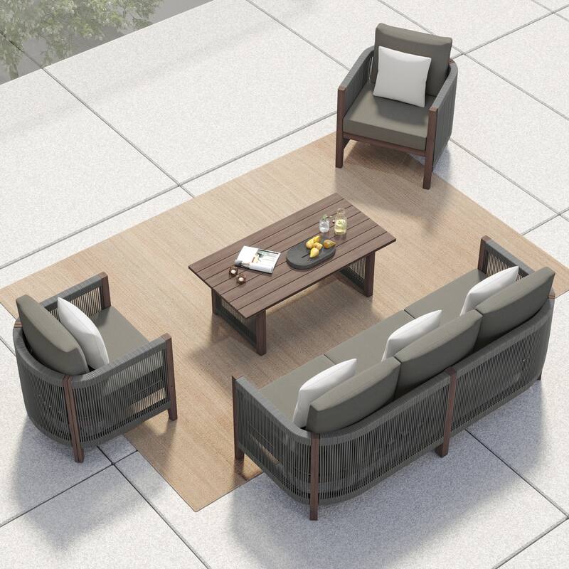 Corvus Iona 4-piece Patio Eucalyptus Wood and Rope Sofa Seating Set with Sunbrella Fabric