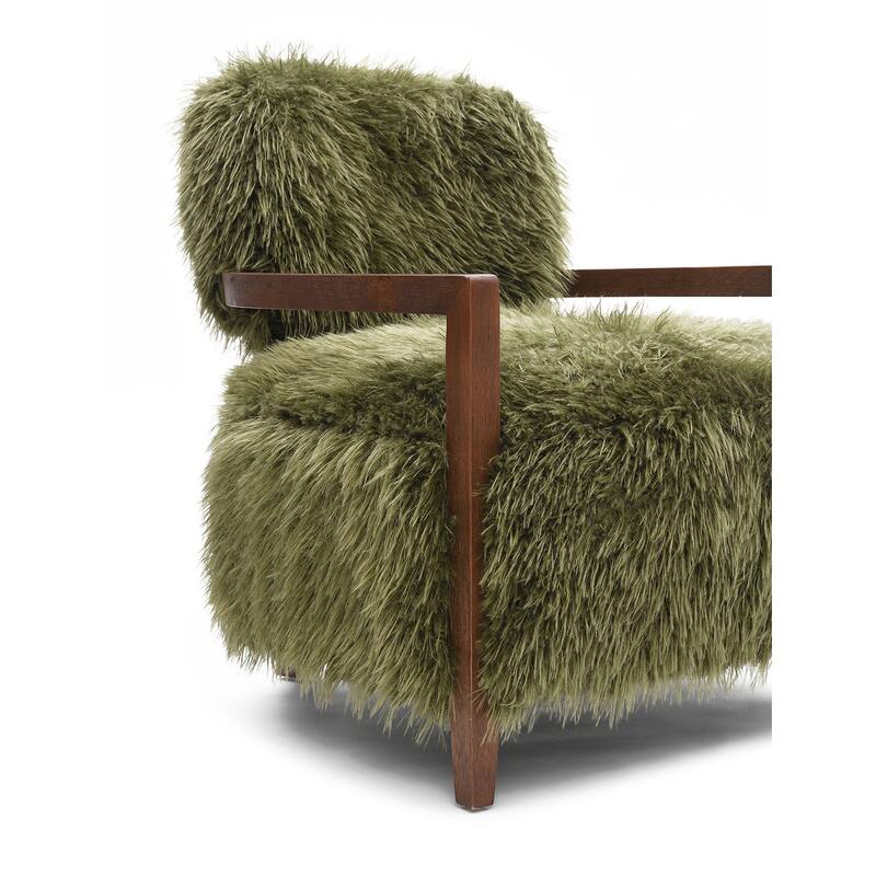 1pc Accent Chair Raked Wooden Arms Tight Back And Seat Soft Faux Fur Contemporary Living Room Furniture