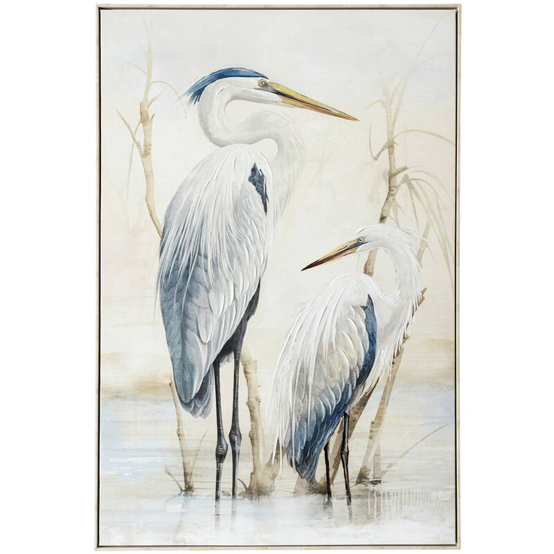 StyleCraft Southern Egret I Hand-Embellished Framed Canvas Wall Art - 32" x 48" - White