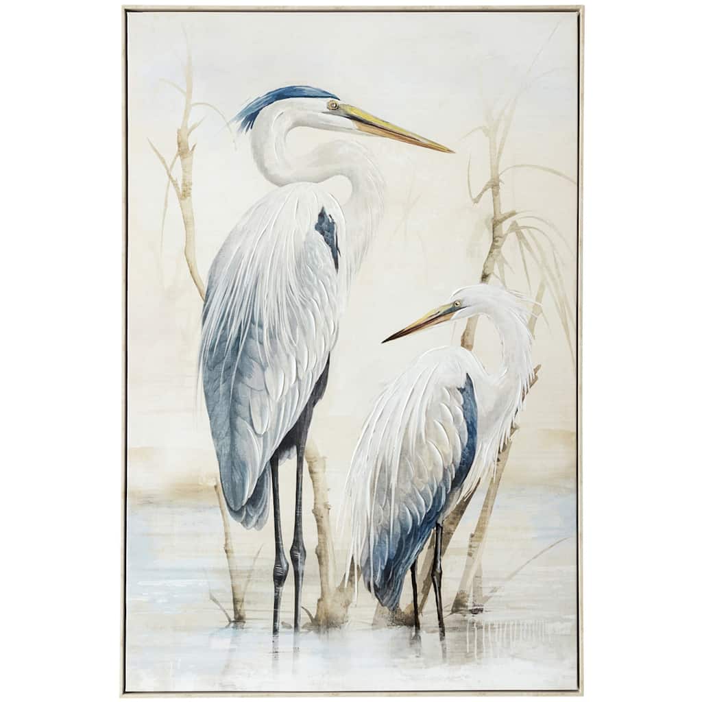 StyleCraft Southern Egret I Hand-Embellished Framed Canvas Wall Art - 32" x 48"