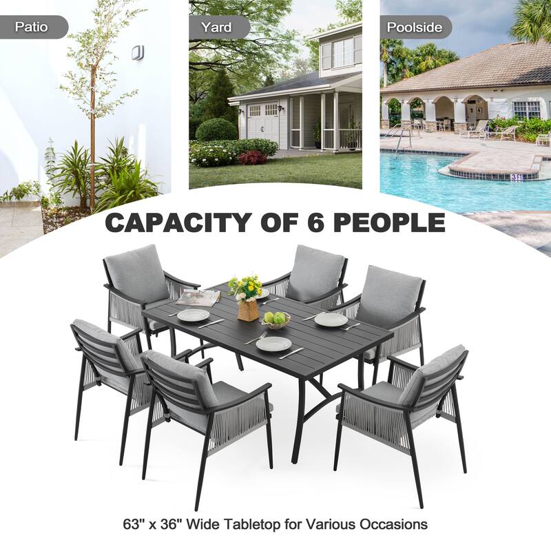7-Piece Aluminum and Textilene Rope Patio Dining Set with Umbrella Hole