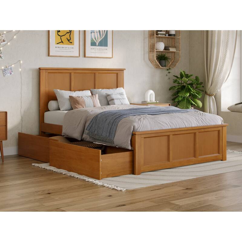 Madison Platform Bed with Matching Footboard with Storage Drawers - Light Toffee - Full