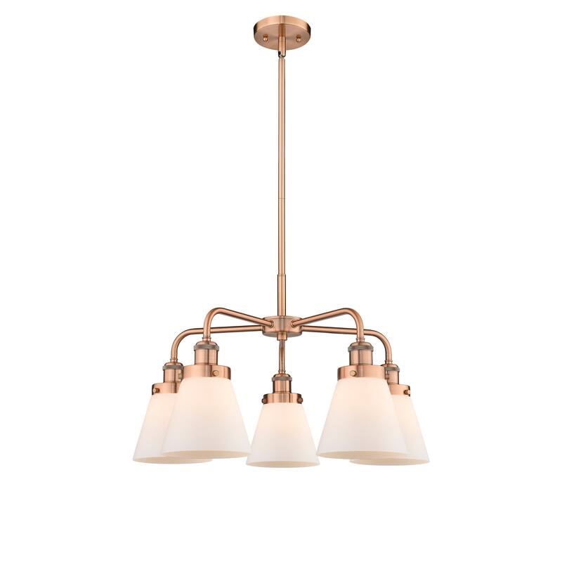 Innovations Lighting Cone - 5 Light 24" Stem Hung Chandelier - Antique Copper/Matte White