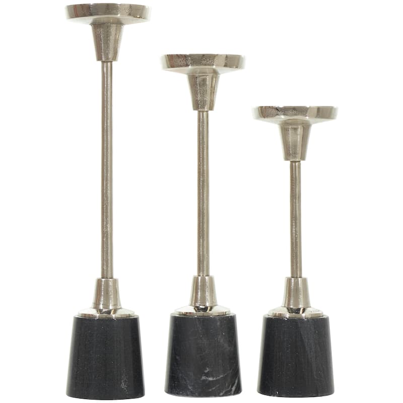 Aluminum Metal Slim Candle Holder with White Marble Base - Set of 3 Gold or Silver - Roche River Decor