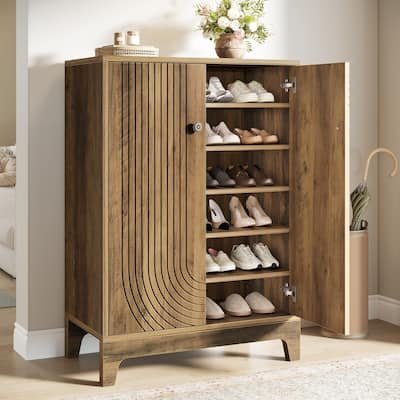 6 -Tier Shoe Cabinet with Doors and Adjustable Shelf - 13.77"D x 31.5"W x 43.31"H