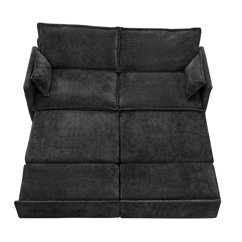 Convertible Sofa Bed, Sleeper Loveseat Pull Out Couch Bed, 3 in 1 Corduroy Couch with Side Pockets, USB/C-TYPE Ports
