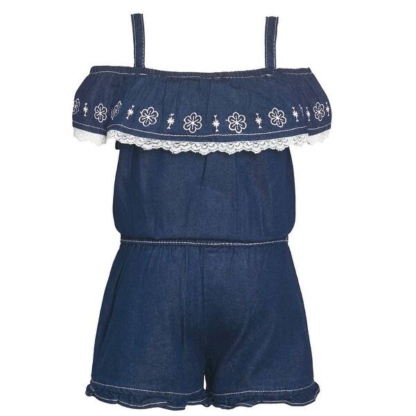 Shop Real Love Little Girls Navy Off Shoulder Lace Trim Floral
