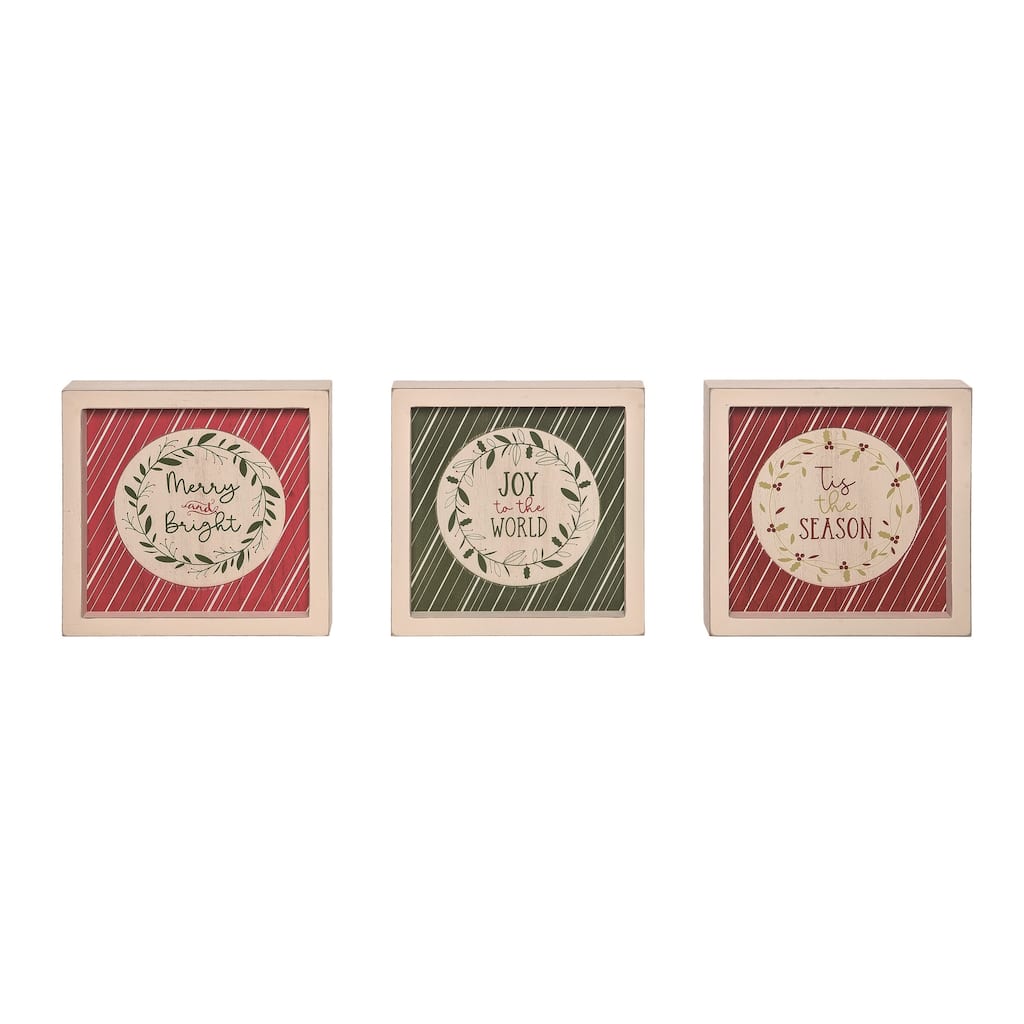 Transpac MDF Season’s Greeting Box Signs Set of 3 Christmas Home Decorations