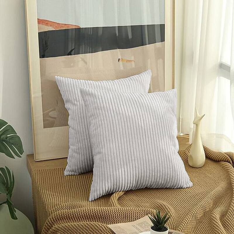 Set of 2 Modern Decorative Soft Corduroy Throw Pillows - Sea Salt Grey