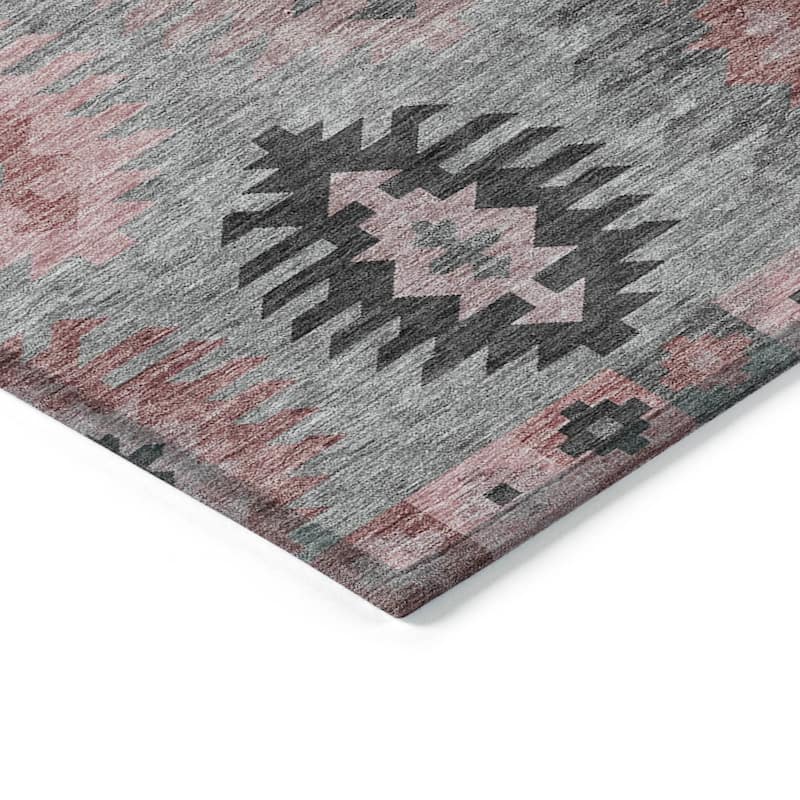 Machine Washable Indoor/ Outdoor Boho Tribal Chantille Rug