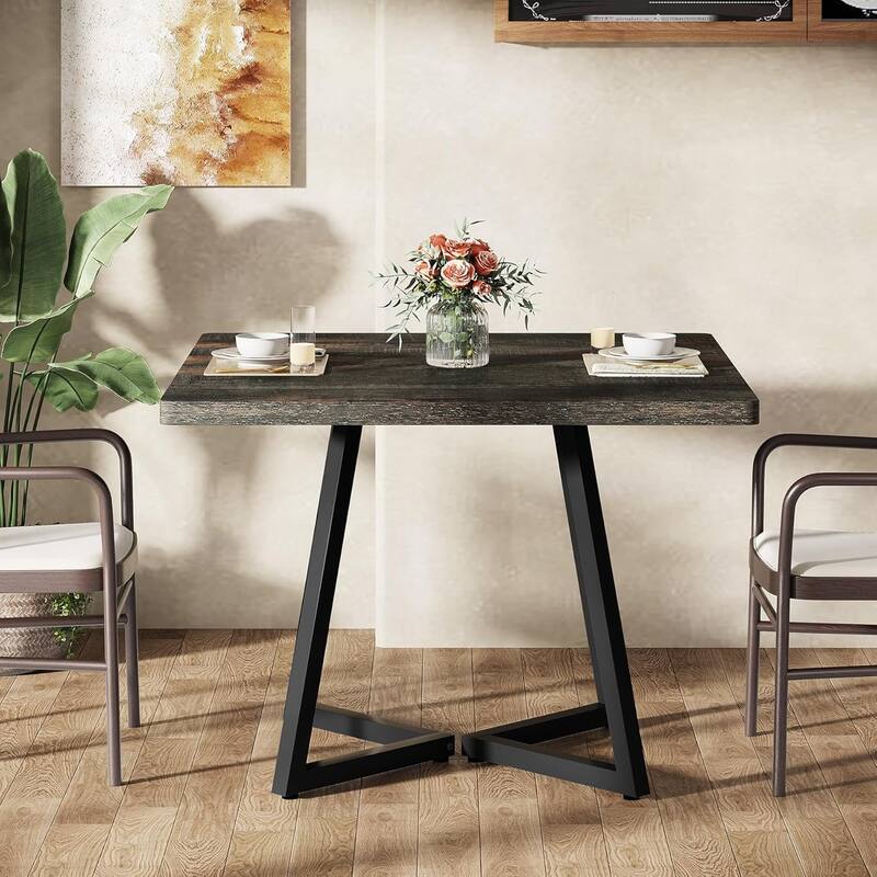 Industrial Dining Table for 4, 31.5” Square Dinner Table for Kitchen