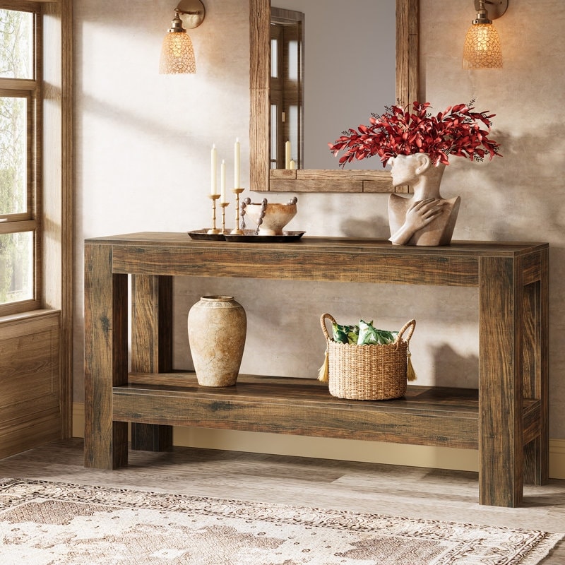 62.99 Inches Long Wood Console Table, 2 Tiers Entryway Table Sofa