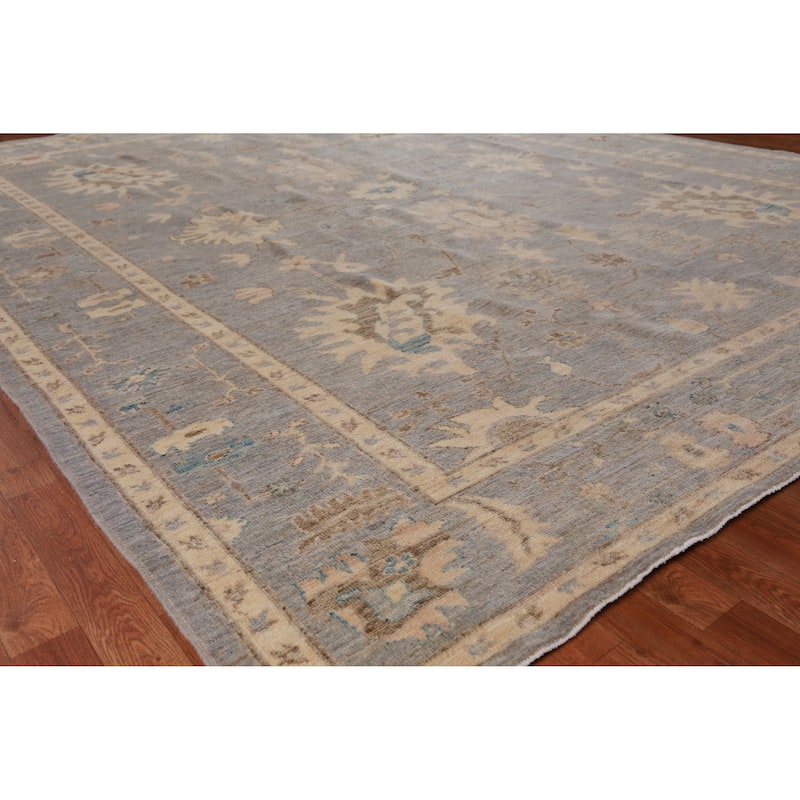 Hand Knotted Oriental 100% Wool Carpet Transitional All-Over Navy Blue & Blues Oushak Area Rug - 12' 2'' X 9' 3''