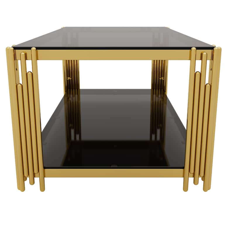 Rectangular Gold & Glass Coffee Table with 2-Tier Shelf by Harper&Bright Designs