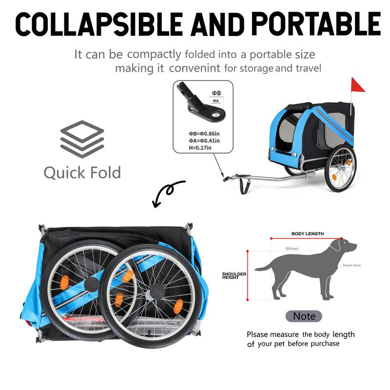 Large Folding Dog Bike Trailer with Steel Frame, 100LB Capacity Pet Bicycle Carrier with 20" Wheels & Rain Cover