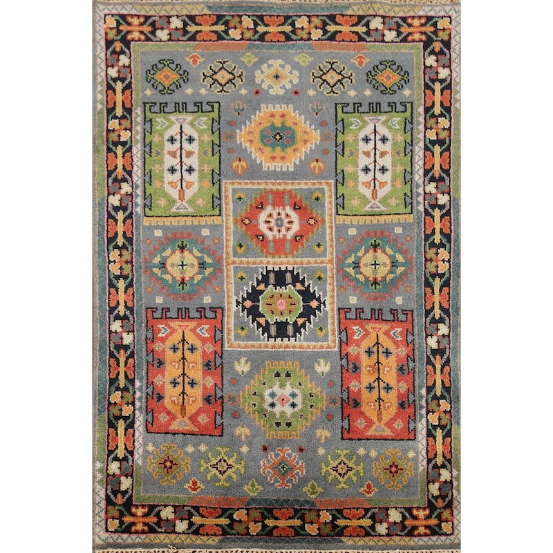 All-Over Geometric Oushak Oriental Area Rug Handmade Wool Carpet - 3'11"x 5'11"