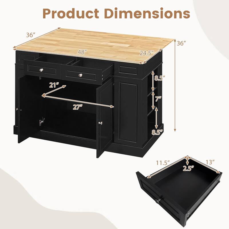 Gymax Large Kitchen Island Drop Leaf Breakfast Bar w/ Wood Top Shelves