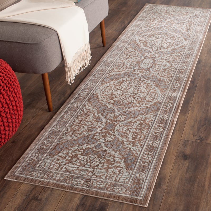 SAFAVIEH Valencia Agita Distressed Vintage Boho Oriental Polyester Rug - 2'3" x 8' Runner - Grey/Brown