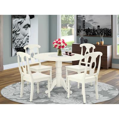 Modern Round Dining Table Set 5pc 42 Inch Table w/ Drop Leaves & 4 Chairs