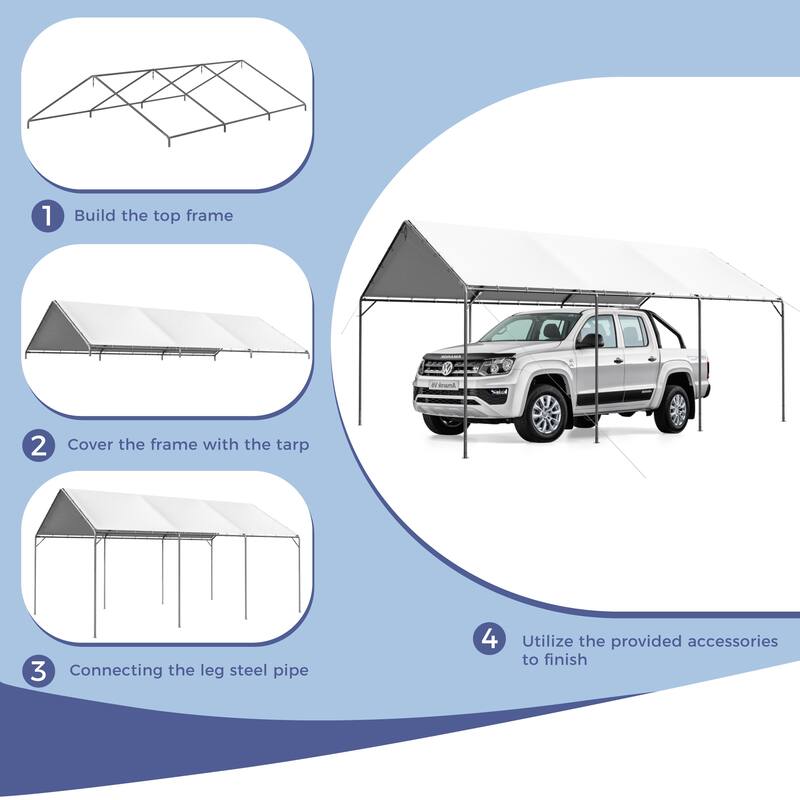 MAISON ARTS Heavy Duty Carport 12x20 ft - Height Adjustable Car Canopy Garage for Boat & Party Tents