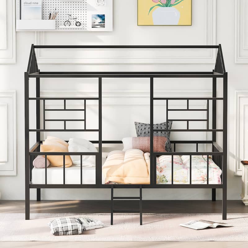 Metal House Bed Frame with Slatted Support