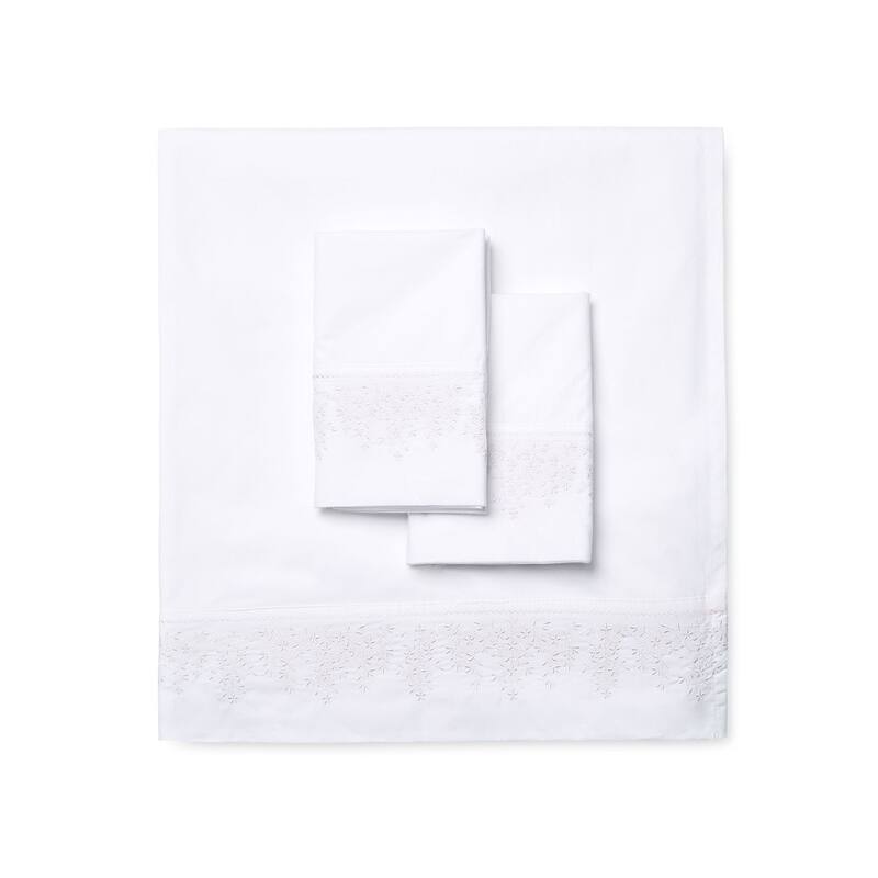 Leaf Stone Embroidery Percale Cotton Sheet Sets