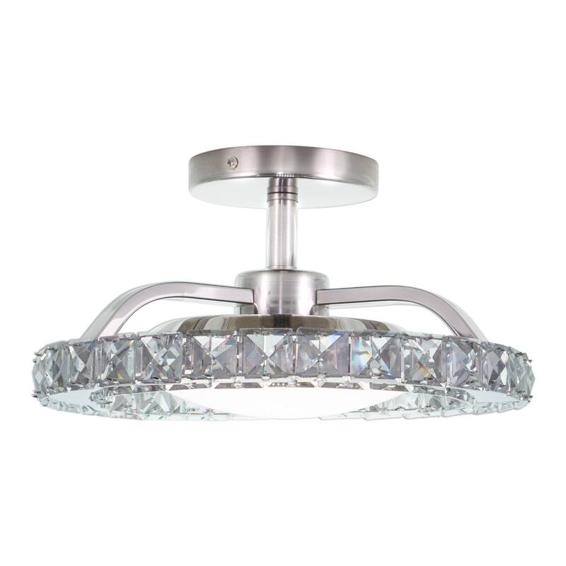 Clara 12.25-in W Integrated LED Satin Nickel Crystal Glam Semi Flush Mount Ceiling Light - 12.25-in W x 6.25-in H x 12.25-in D