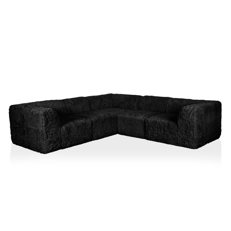 Furniture of America Ylena Modern 5-Piece Faux Fur Foam Modular Compressed Sectional Sofa