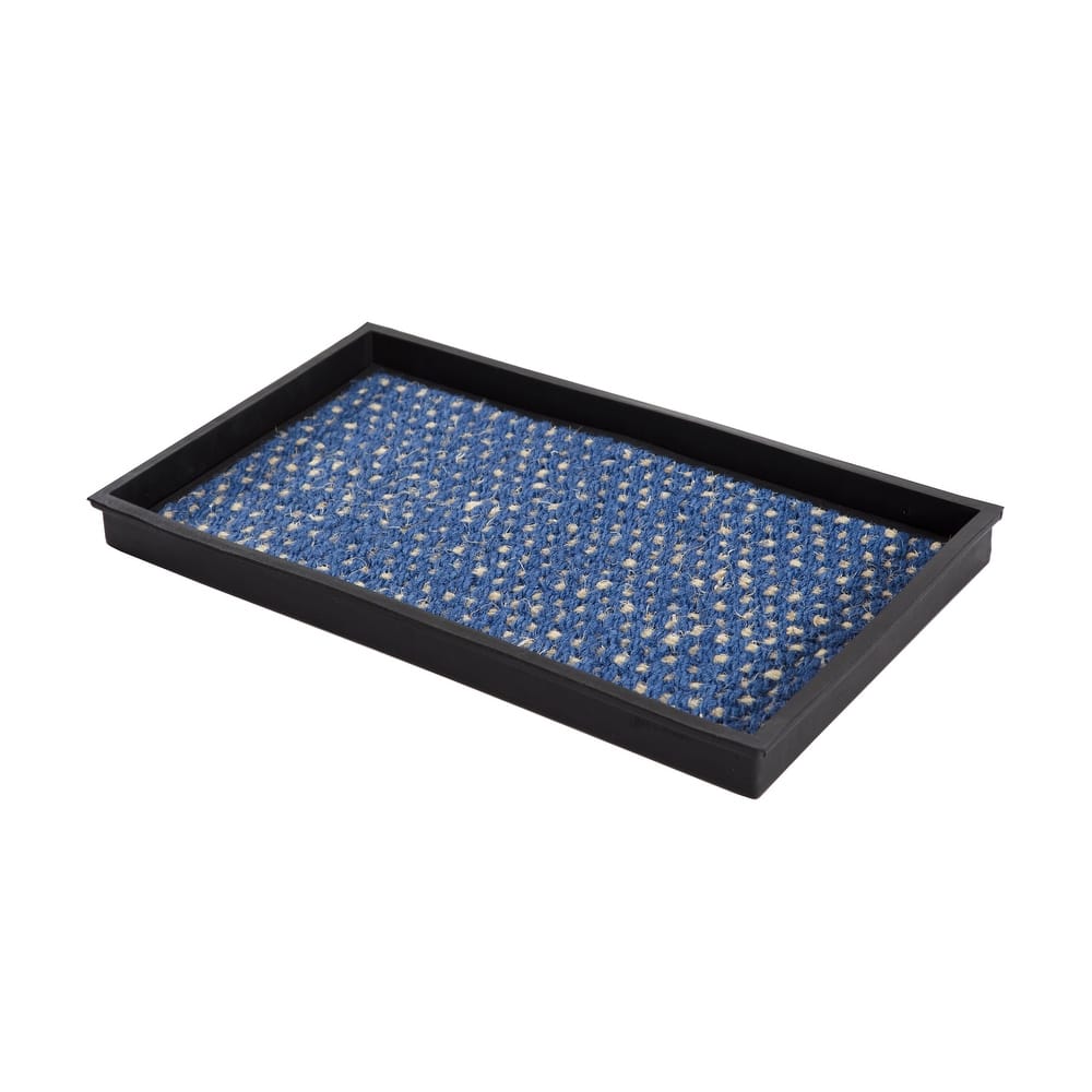 Natural and Recycled Rubber Boot Tray with Blue and Ivory Coir Insert