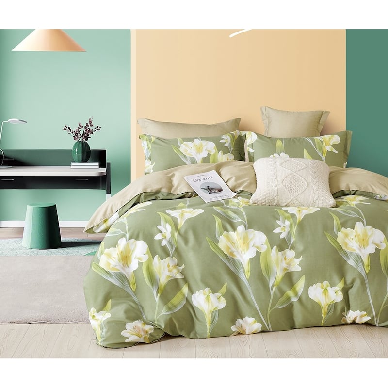 LiLy Green Yellow 100% Cotton 3 pcs Comforter Set