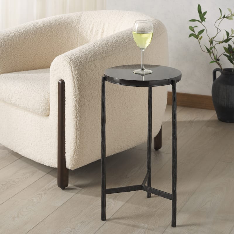 SAFAVIEH Couture Marylou Marble Top Drink Table - 13"W x 12"D x 23"H - Black/Black