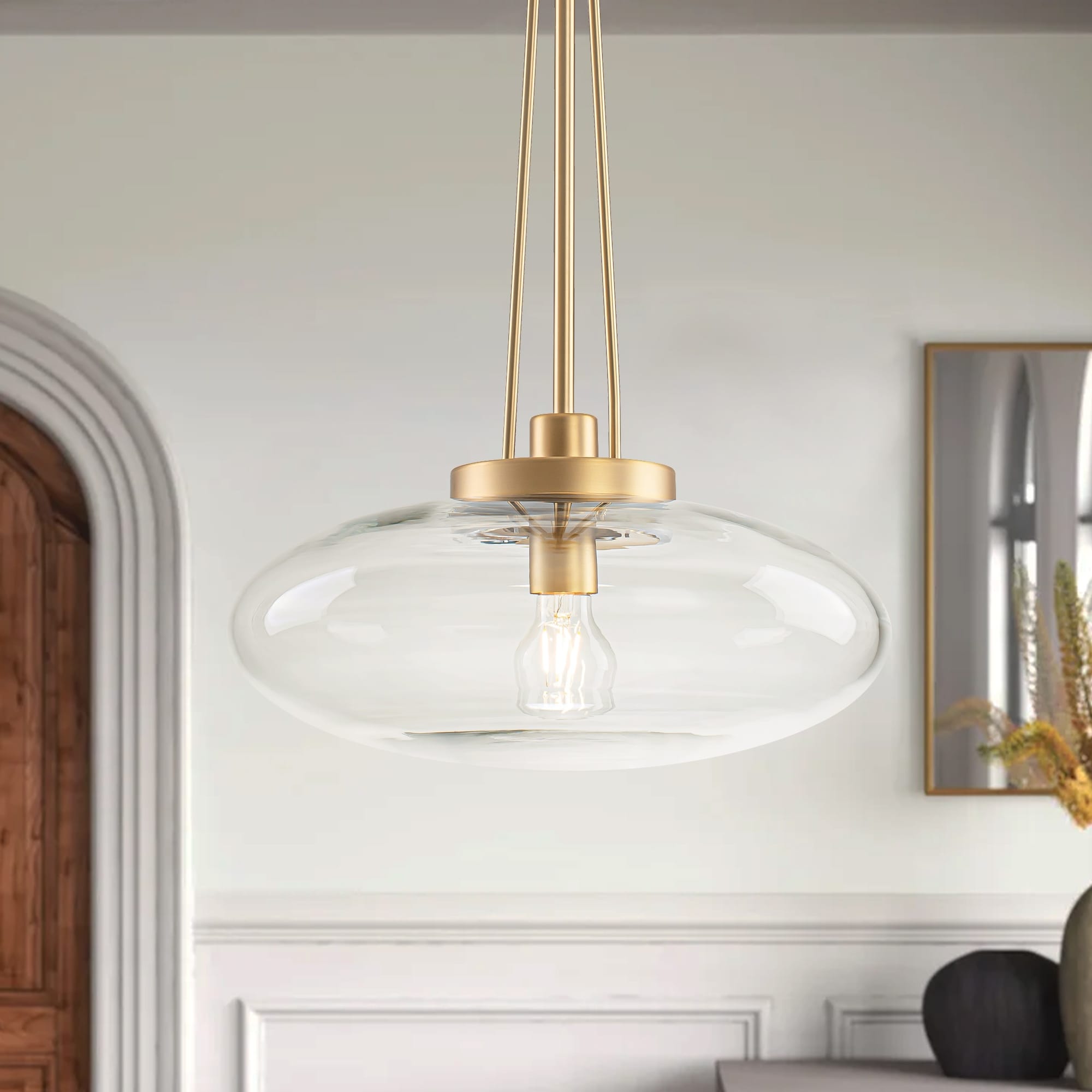 1-Light Matte Black/Brushed Brass Industrial Modern Glass Pendant Light with Swivel Head for Dining Bar & Bedroom