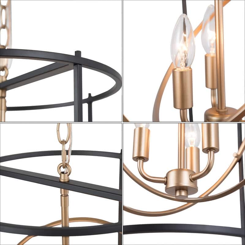 Malryn Modern Geometric Cylinder 3-Light Black Gold Island Pendant Lights - D14"x H17.7"