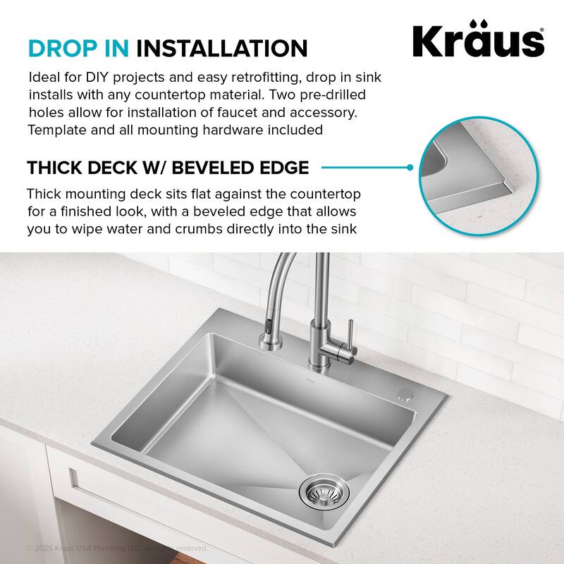 KRAUS Fairlane Drop In Top Mount 18 Gauge Stainless Steel Kitchen Sink