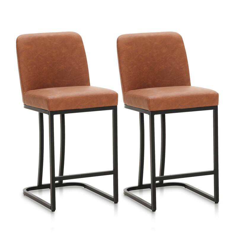 Modern Square PU Leather Bar Stool with Metal Frame
