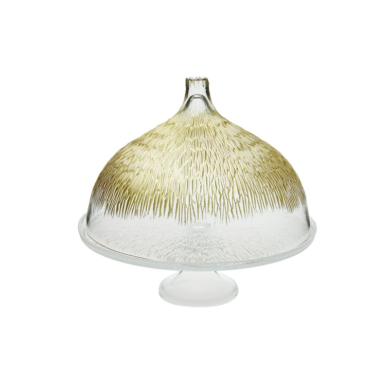 Alice Pazkus 11" Glass Cake Stand With Dome And Gold Design