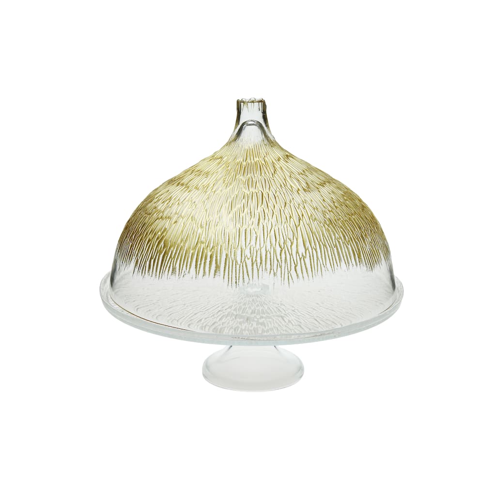 Alice Pazkus 11" Glass Cake Stand With Dome And Gold Design
