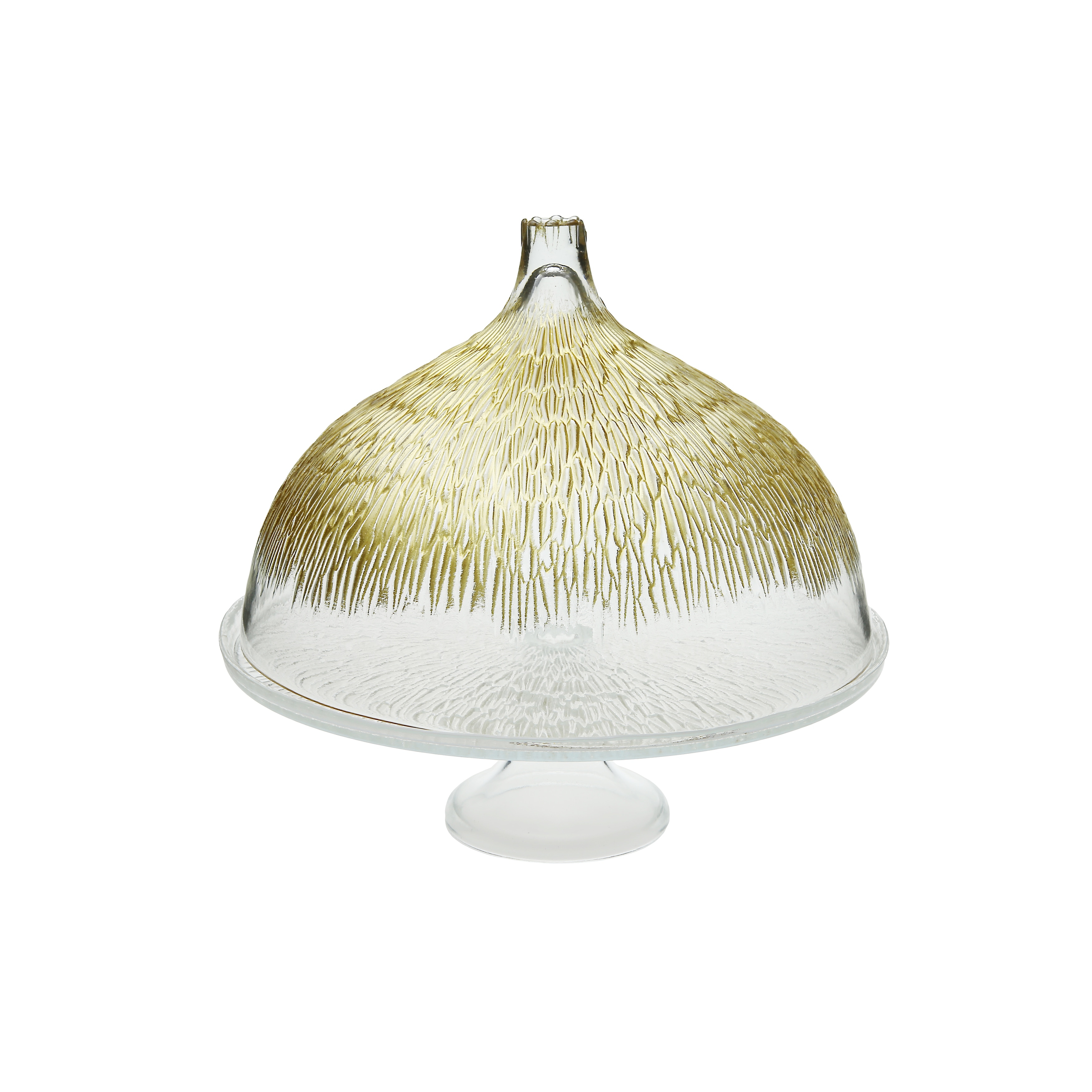Alice Pazkus 11" Glass Cake Stand With Dome And Gold Design