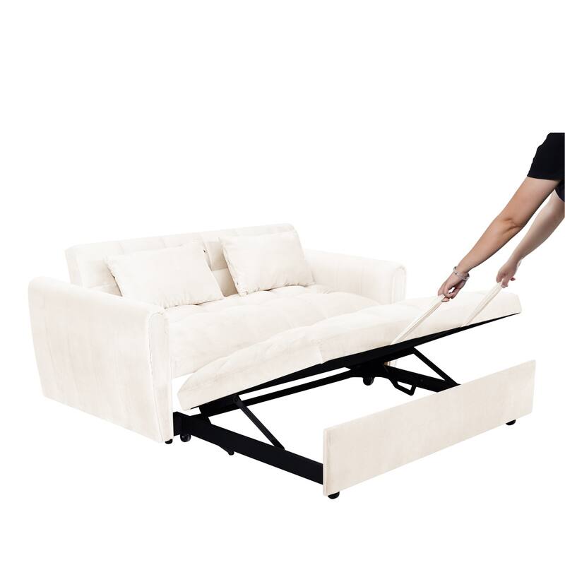 64.9" 3-in-1 Convertible Velvet Double Futon Sofa Bed with 2 Pillows